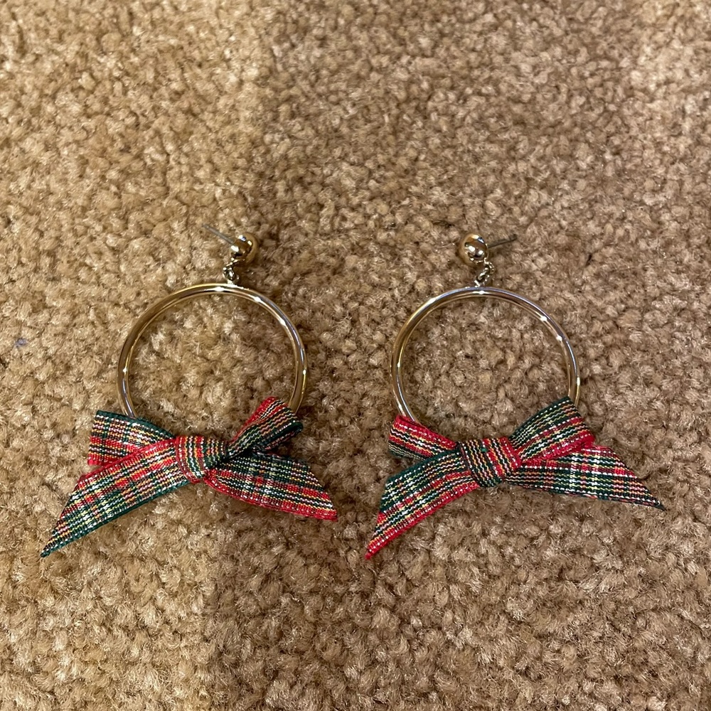 J.Crew Factory Christmas Gold Bow Hoop Earrings